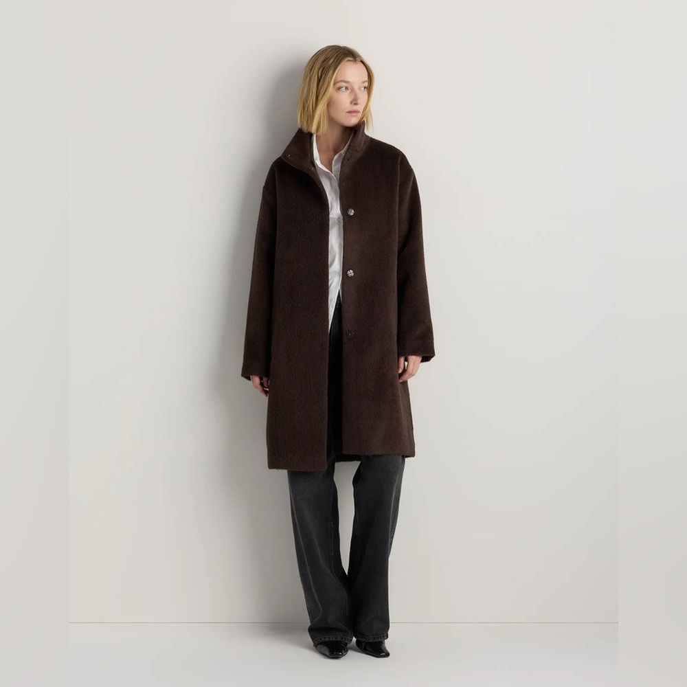 Quince Alpaca-Wool Stand‎ Collar Coat Coffee Bean Brown Size Large